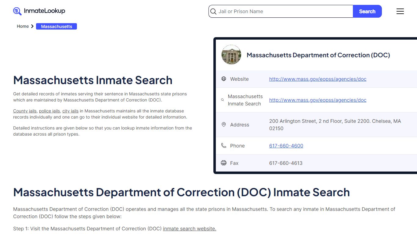 Massachusetts Inmate Search | Massachusetts Department of Correction (DOC)